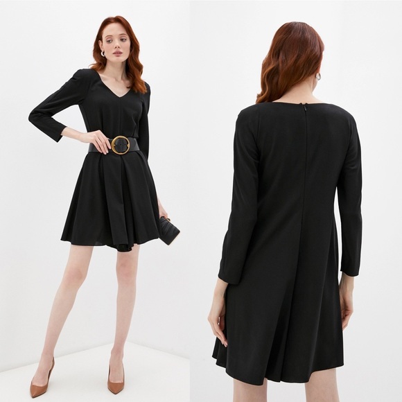 EMPORIO ARMANI Italy Wool Black V-Neck Romper Jumpsuit Dress Padded Shoulders 40 - Picture 4 of 15